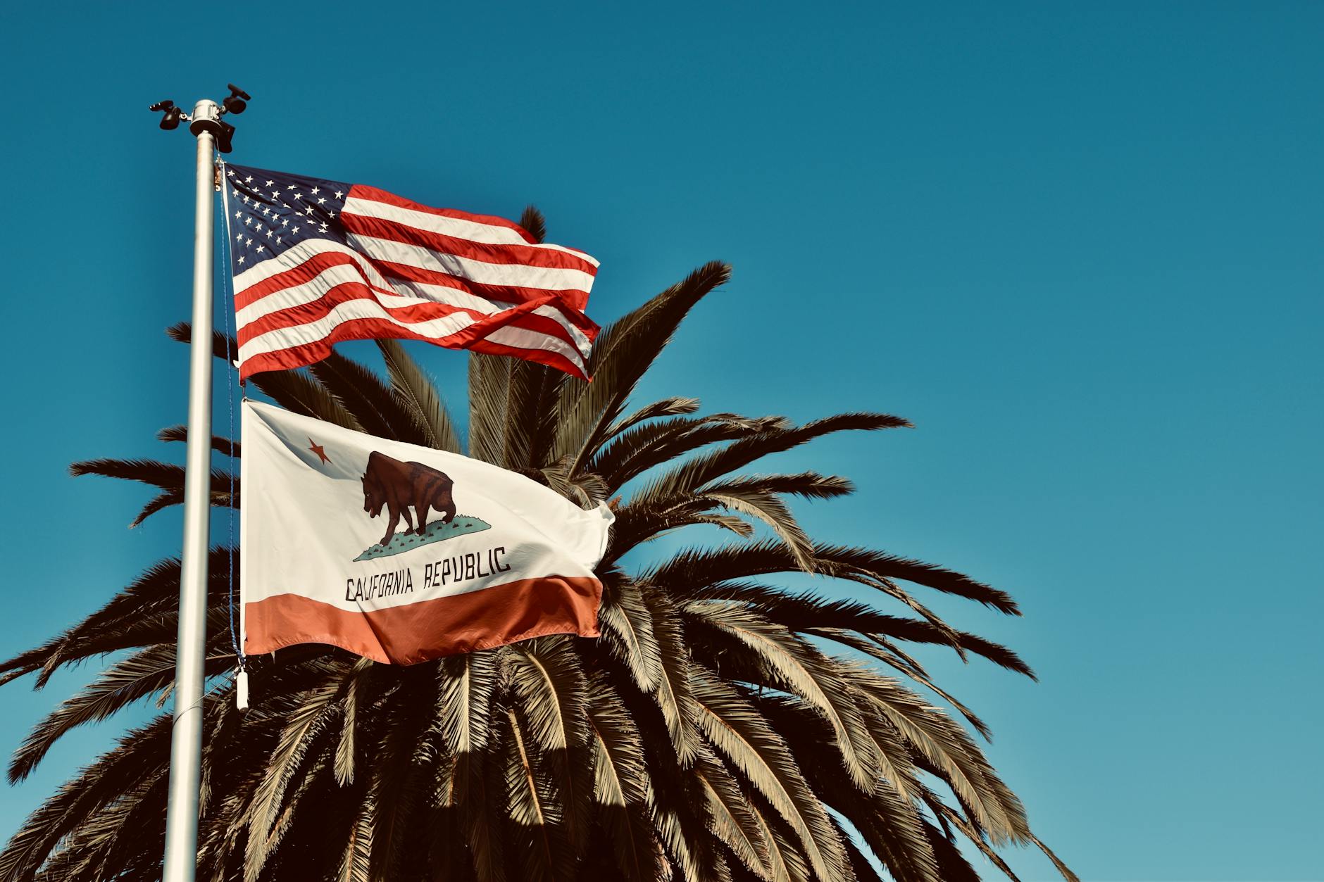 flags under the blue sky