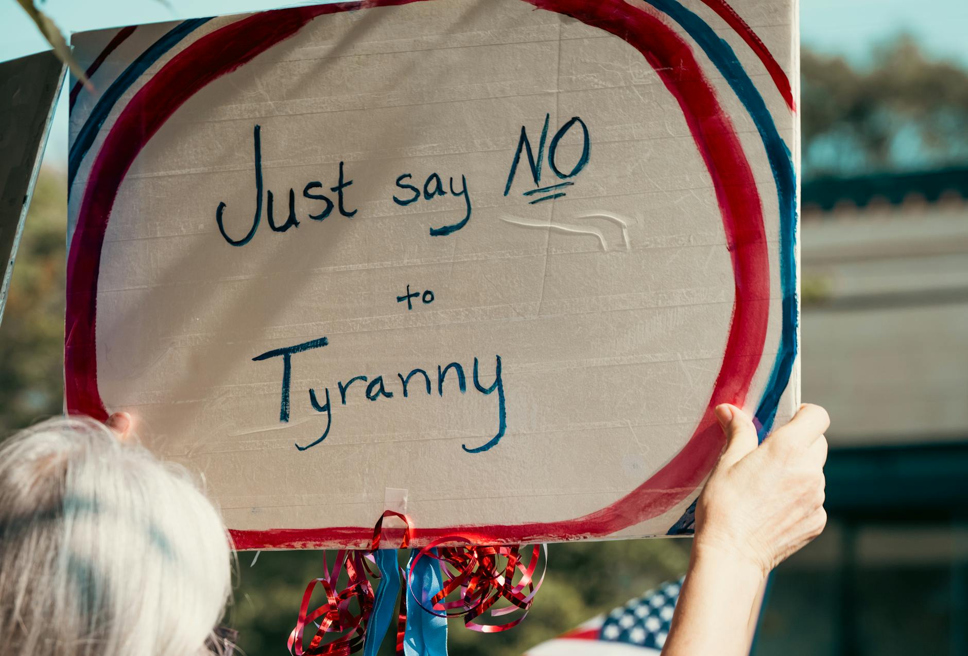 protest sign advocating against tyranny outdoors